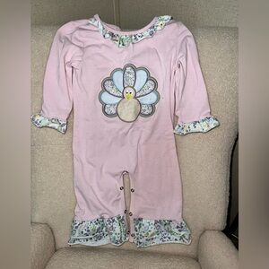 Pink Baby Romper with Turkey Design